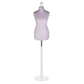 Display Geek Female Dressmakers Dummy Silver Torso with Whitewood Round Base Stand